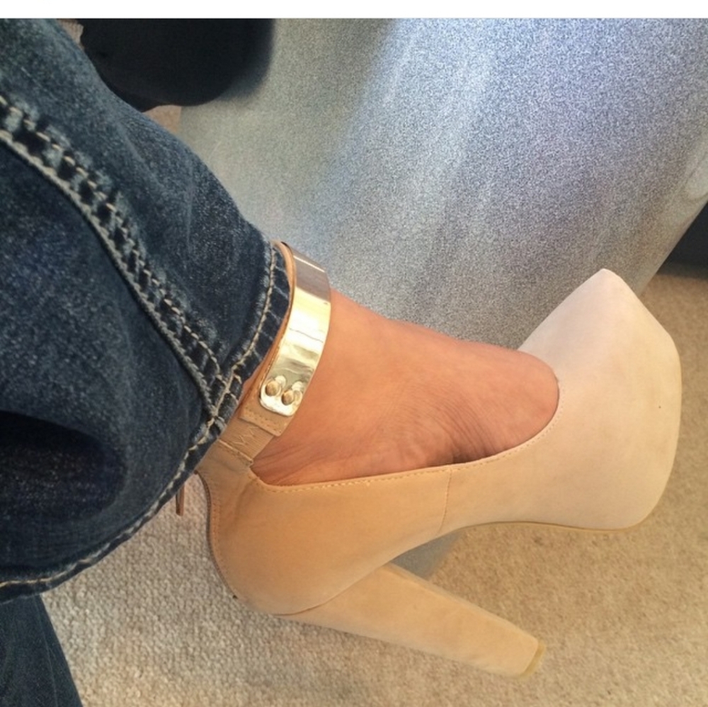 Nude suede platform heels